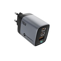 Forcell  Phone charger F-Energy GaN III 2 x USB C + USB A QC4.0 3,45 A PD 70W SAM SFC2.0 with display LCD VT-37 gray