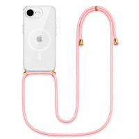 Θήκη Σιλικόνης με κορδόνι Ρόζ  για iPhone 16e Διάφανη MagLine