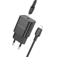 Borofone Wall charger BN13 Safety GaN - Type C - PD 30W with Type C to Lightning cable black