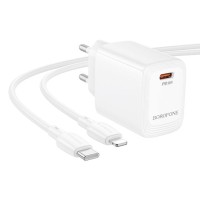 Borofone Wall charger BN28 Fuente - Type C - PD 30W with Type C to Lightning cable white