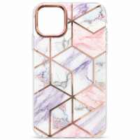Θήκη Διαφανές Σιλικόνης MobiCase για Apple iPhone 11 με Design Μάρμαρο – Ασπρο Μωβ Ροζ