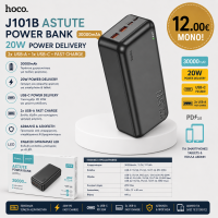 Hoco J101B Astute Power Bank 30.000mAh 20W Power Delivery με 2x USB-A, USB-C & LED Ένδειξη - Μαύρο