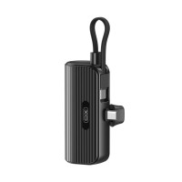 XO Power Bank 5000 mAh 20W, USB-C port + built-in Type-C cable /black/ - PR220