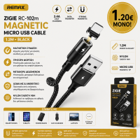 Remax Zigie RC-102m Magnetic Micro Usb Cable 1.2m - Μαύρο