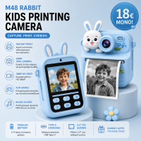 Instant Camera for Kids with Print,1080P HD Instant Photo Camera with Dual Cameras,2 Print Rolls,Fun Filters for Creativity for 5-15 Years Kids Upto 32GB Memory (Blue (Rabbit)