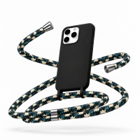 Θήκη Σιλικόνης με Κορδόνι με Χακί Μοτίβο για Apple iPhone 14 Mobicase – Μαύρο