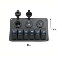 Πίνακας πάνελ με 6 Αδιάβροχους Διακόπτες, Αναπτήρα, Βολτόμετρο, 2 X USB (Θαλάσσια Σκάφη/Αυτοκίνητα/Τρακτέρ)