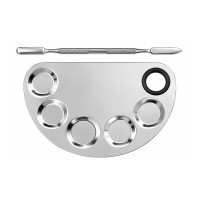 Παλέτα Ανάμειξης Μακιγιάζ Inox με Σπάτουλα - Stainless Steel Makeup Mixing Palette with Spatula