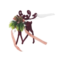 Διακοσμητικό Τάρανδος Βελούδινος με Κουκουνάρι και Κορδέλα 13cm - Velvet Reindeer Ornament with Pinecone and Ribbon