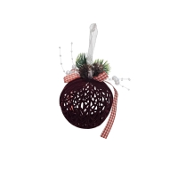 Χριστουγεννιάτικη Μπάλα Διακοσμητική Βελούδινη με Κουκουνάρι και Κορδέλα 7cm - Velvet Christmas Ornament Ball with Pinecone and Ribbon