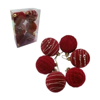 Χριστουγεννιάτικες Μπάλες Κόκκινες Βελούδινες 6τμχ 5.5cm – Red Velvet Christmas Balls