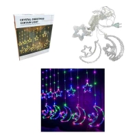 Κουρτίνα Φωτάκια Χριστουγέννων με Αστέρια και Φεγγάρια Πολύχρωμο Χρώμα 10L 3M– Crystal Christmas Curtain Light with Stars & Moons RGB light