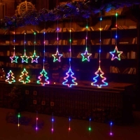 Χριστουγεννιάτικα Φωτάκια Κουρτίνα Δεντράκια & Αστεράκια Πολύχρωμα 10L 3M - Christmas decoration lights RGB