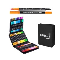 Σετ Μαρκαδόροι Brush Διπλής Μύτης 80 Τεμαχίων με Θήκη - 80pcs Dual Tip Brush Markers Set with Case