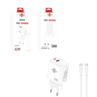 Wisdomup Φορτιστής Κινητού USB-C και USB με Καλώδιο Type-C σε Type-C 20W OCD-31T - Fast Charger with Type-C to Type-C Cable