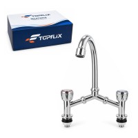 Topflix Μπαταρία Κουζίνας Δίβρυση με Ψηλό Ρουξούνι Χρωμέ 32cm - Chrome Dual Handle Kitchen Faucet 32cm