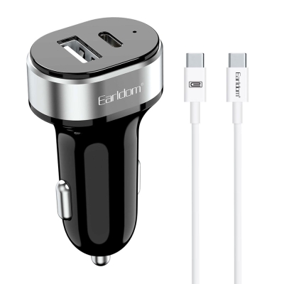 Car socket charger Earldom ES-CC14, 1xUSB, 1xType-C, With PD Type-C cable, Black - 40244