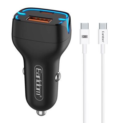 Car socket charger Earldom ES-CC2, 1xUSB QC3.0, 1xType-C PD, With PD Type-C cable, Black - 40250