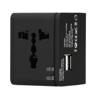 LAMTECH UNIVERSAL TRAVEL ADAPTER WITH 2 USB PORTS AC 6A BLACK