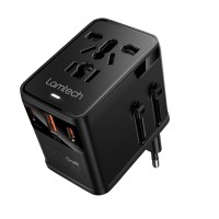 LAMTECH UNIVERSAL POWER TRAVEL ADAPTER 2XUSB 1XTYPE-C GaN 20W BLACK