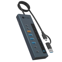 ICY BOX 9-IN-1 LED DISPLAY HUB WITH 2xTYPE-C PD100W 1xTYPE-C PD20W, 4xUSB3.2 & TYPE-C/USB HOST CONNECTION GREY
