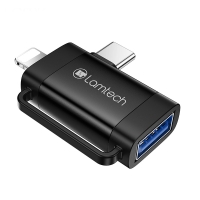 LAMTECH 2-IN-1 PORTABLE ADAPTER IP/USB-C MALE TO USB2.0 FEMALE BLACK