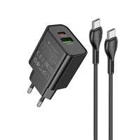 LAMTECH DUAL PORT QC3.0/PD20W CHARGER WITH TYPE-C TO TYPE-C CABLE 60W 1M BLACK