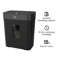 DELI P4 SMALL PAPER SHREDDER 15L BLACK