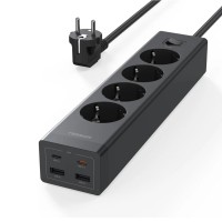 TESSAN 8 IN 1 POWER STRIP 4XSHUCKO, 2XUSB, 2XTYPE-C 20W 2M BLACK