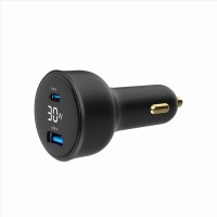 GEMBIRD 2-PORT USB CAR FAST CHARGER WITH LCD DISPLAY TYPE-C PD 30W BLACK