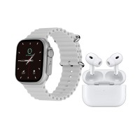 Σετ Smartwatch με 7 λουράκια και ασύρματα ακουστικά Bluetooth - T5000 Ultra3 - 260264 - Silver