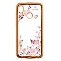 SAMSUNG Galaxy A40 - ΘΗΚΗ ΣΙΛΙΚΟΝΗΣ DIAMOND ΔΙΑΦΑΝΗ - ΧΡΥΣΗ FLOWER