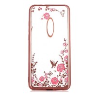 Xiaomi Redmi 8A - Θήκη Σιλικόνης Diamond Διάφανη - Ροζ Λουλούδια