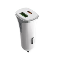 HOCO - Z31A Colossus Car Charger Dual With Type C PD QC3.0A + USB Fast Charging 3.4A 18W White