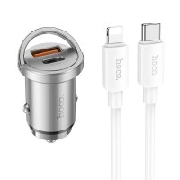 HOCO - NZ10 car charger 2 x USB QC3.0 18W + Type C PD 45W cable Type C To Lightning Silver