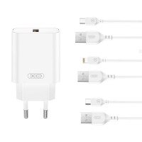 XO - CE33 Φορτιστής QC 18W USB A + Καλώδιο USB A σε Micro USB Λευκά