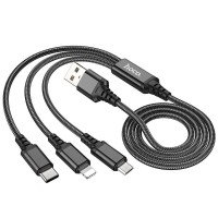 Hoco - X76 3in1 Καλώδιο Φόρτισης Lightning / Type C / MicroUSB Μαύρο