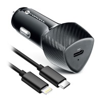 Forcell - Φορτιστής Αυτοκινήτου Carbon Type C με Καλώδιο Type C σε Lightning PD 3A 20W Μαύρος (CC50-1C)