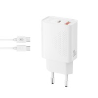 XO - Φορτιστής Γρήγορης Φόρτισης L161 2 Θύρες 20W με Καλώδιο Type C Λευκός