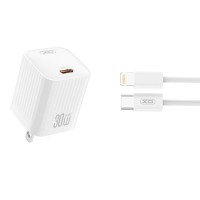 XO - L148 Φορτιστής GAN PD 30W 1 Θύρα Type C + Καλώδιο Lightning Λευκά