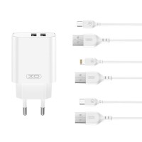 XO - CE34 Φορτιστής 12W 2 Θύρες USB A + Καλώδιο MicroUSB Λευκά