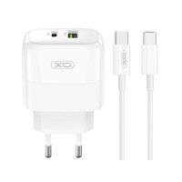 XO - L137 Φορτιστής 2 Θύρες USB A/Type C με Καλώδιο Type C PD 20W QC 18W Λευκά
