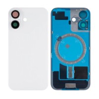 Apple iPhone 16 - Back Glass Large Hole + Lens + Magsafe White OEM with Logo